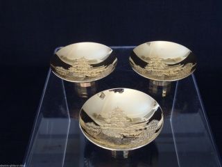 Set Of Three Japanese Nagoya 24k Gilt Bronze Sake Cups 1973