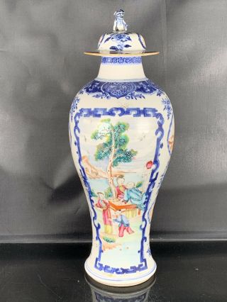 Big Antique Chinese Cantonese Families Rose Vase With Lid 18th Century