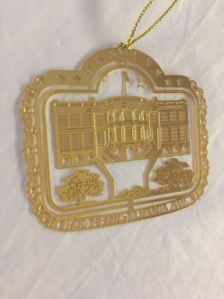 Vintage 3D 24K GF Brass Christmas Ornament White House 1600 Pennsylvania Ave 2