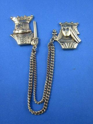 Vintage Coro King & Queen Chatelaine Pin Pair Gold Tone Metal