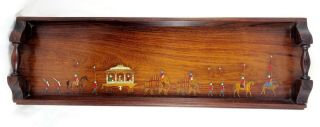 Outstanding Antique Inlaid Anglo Indian Teak Wooden Tray 66 Cm Long