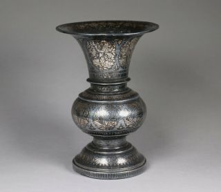Antique Indian Bidri Ware Silver Inlay Deccan Vase