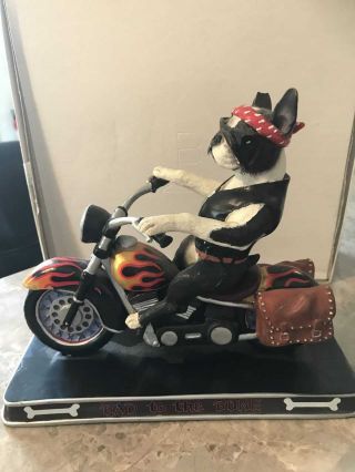 Boston Terrier Bad To The Bone Sculpture By:the Danbury Dog On Motorcycle