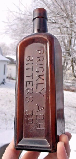 Amber Prickly Ash Bitters Co.  Bottle Hand Blown 1890s Dug