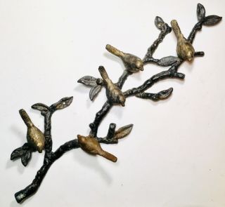 Vintage Mid Century Modern Cast Iron Perched Birds On Branch Sculpture Wall Hang