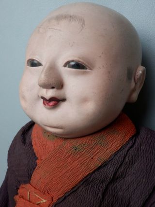 Japanese Antique Large Ichimatsu Ningyo Boy Doll Kimono Gofun Oyster Paste Face