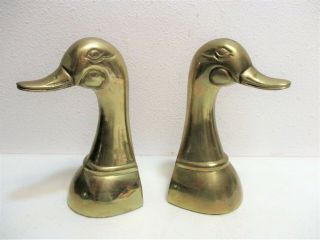Vintage Heavy Bookends 6 1/2 " Tall Brass Duck Head Book Ends