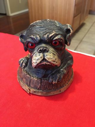 Vintage Syroco ? Bull Dog Figure Red Glass Eyes With Underside ?? Help Old