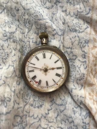Vintage Antique Ladies Silver Pocket Watch Enamel Face 935 Silver