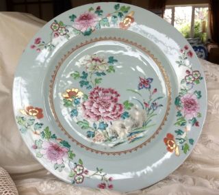 Chinese Large Porcelain Charger 35 Cm Qianlong 18th C Famille Rose Peony Rock