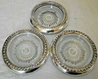 Antique American Sterling Silver Wine Glass Coasters X 3 Unknown Maker