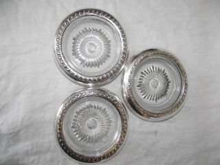 Antique American Sterling Silver Wine Glass Coasters x 3 Unknown Maker 2
