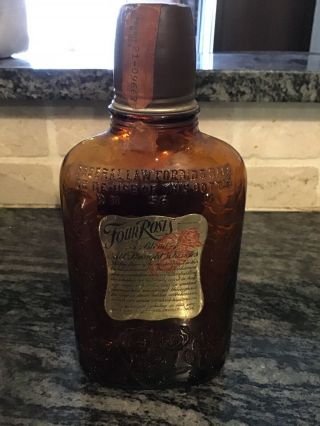 Four Roses Whiskey Bottle Prohibition Era Brown Orig Labels And Caps