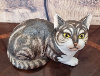 Tabby Cat Fascination By Eric Tenney Franklin Porcelain 1982