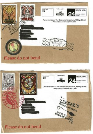 9 X Discworld Envelope Fronts.  Franked Stamps,  Stickers And Franks