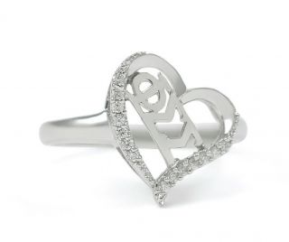 Phi Sigma Sigma Sterling Silver Heart Ring With Simulated Diamonds,