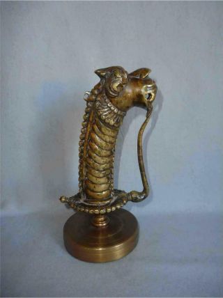 Antique India Top High Aged Mughal Era Massive Bronze Handle With Lion Head