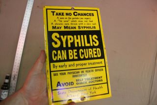 Syphilis Can Be Cured Albany York Porcelain Metal Sign Doctor Std Condom Gas