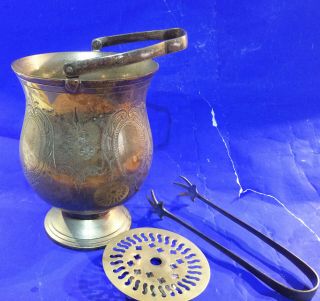 Vintage silver plated ice bucket with drainer and tongs,  drinks and bar utensils 2