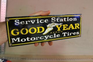 Goodyear Motorcycle Tires Service Station Porcelain Metal Dealer Sign Harley 66