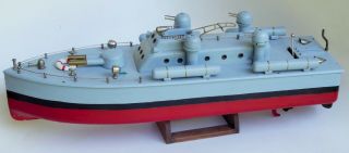 Vintage Ito Japan Anti - Aircraft Gunner Wooden Boat Toy Battery Operated 18 "