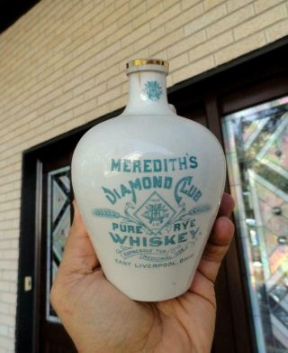Meredith’s Diamond Club Pure Rye Whiskey Stoneware Jug East Liverpool,  Ohio Oh