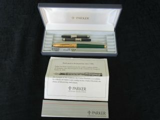 Rare Parker 75 Custom Green Lacquer Fountain Pen W/ 18k Nib,  Box & Paperwork