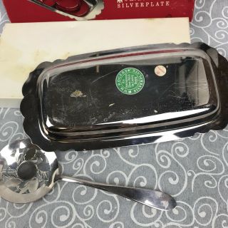 Wm Rogers Silver Cranberry Serving Spoon Tray Set Box 99 Vintage 3