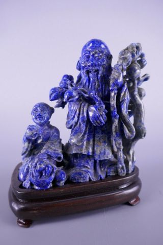 Fine Old Chinese Carved Lapis Lazuli Group Scholar Work Of Art