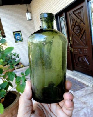 Iron Pontil Small Oval Olive Green Utility Bottle Glopper Applied Lip Mid 1800 