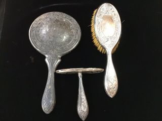 Victorian F&b Foster & Bailey Sterling Silver Hairbrush Mirror Set