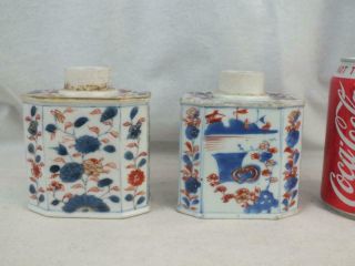 Two 18th C Chinese Porcelain Imari Tea Caddy / Canisters