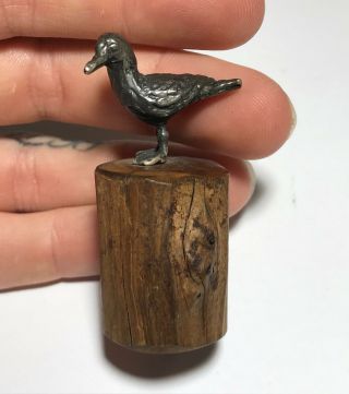 Vintage Sterling Silver Duck Goose Bird On Wood Stump Miniature Figurine