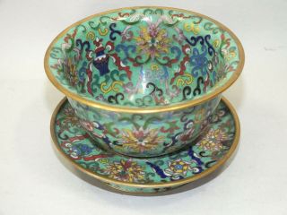 A Fine Chinese Cloisonne Bowl And Stand With Gilt Wire Floral Decoration 19thc