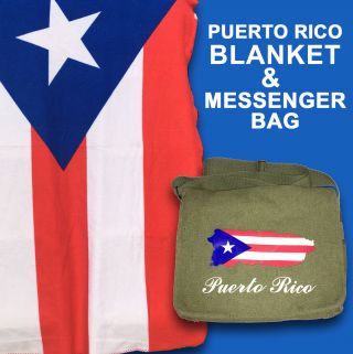 Puerto Rico Flag Fleece Blanket With Messenger Bag Books Rican Island Travel Usa
