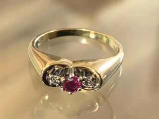Vintage 9ct Gold Ruby & Diamond Ring Uk Size L