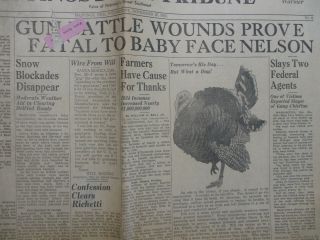 1934 Baby Face Nelson Killed Gangster Criminal Gang Headline Newspaper