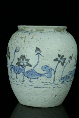 Oct028 Korean Blue&white Porcelain Pot Vase Jar Red Glaze Fish&lotus Design