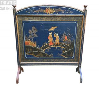 Charming Antique Oriental Chinese Japanese Lacquer Chinoiserie Fire Screen