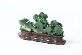 Chinese Carved Green Jade Brush Rest,  China