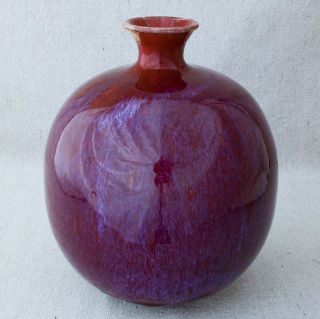 Signed Antique Vintage Japanese Pottery Ox Blood Flambe Drip Glaze Vase 8¼”