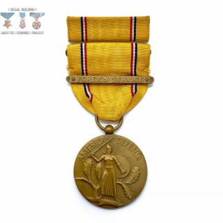 Wwii Us Army American Defense Medal Foreign Service Ribbon Bar Ww2 Sku 2