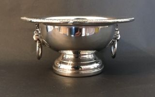 Vintage Silver - Plated Bowl With Lions Head Handles