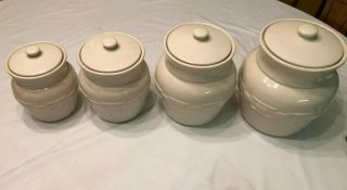 Longaberger Pottery Ivory Woven Traditions Canister - Set Of 4 Usa Made