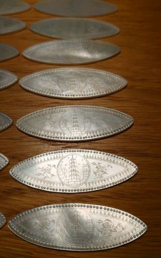 SET OF 60 ANTIQUE CHINESE CARVED MOTHER OF PEARL GAMING COUNTERS CHIPS 3