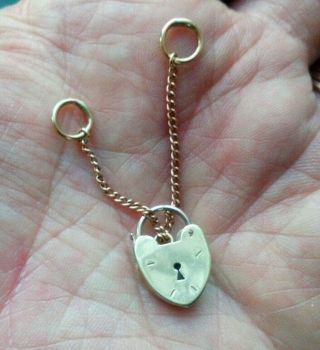 Vintage 9ct Gold Heart Padlock Clasp Gate Charm Bracelet 18mm,  Safety Chain