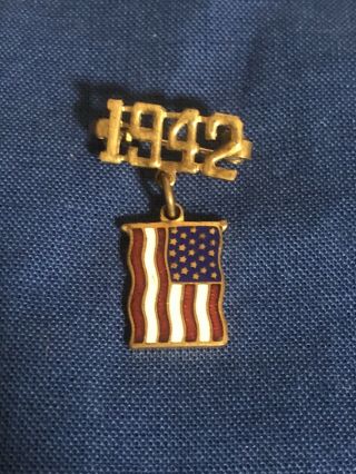 Vintage Ww2 1942 Usa American Flag Pin (gold Filled???)