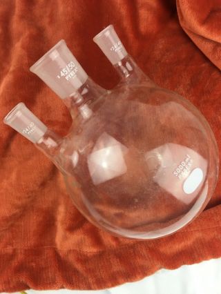 Vtg 5000ml 3 - Neck Pyrex Lab Glass Round Bottom Boiling Flask 45/50 Joints 24/40