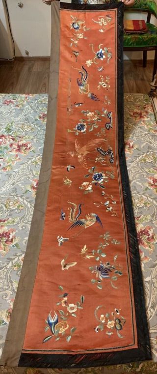 Antique Chinese Qing Dynasty Hand Embroidery Panel Wall Hanging Robe 19 " X 84 "