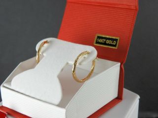 Vintage Earrings Twist Round Hoop Solid 14k Yellow Gold Huggie Hammered Jewelry